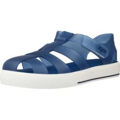 Sandały IGOR S10171 Niebieski. Niebieskie sandały Igor, bez wzorów, z gumy, sportowe, bez obcasa, bez zapięcia. Za 125.99 zł.