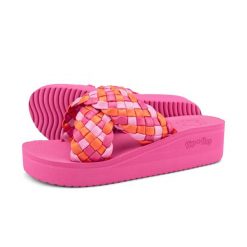 Klapki basenowe damskie Flip Flop Wedgy Cross. Czerwone klapki Flip Flop, bez wzorów, bez obcasa. Za 123.00 zł.