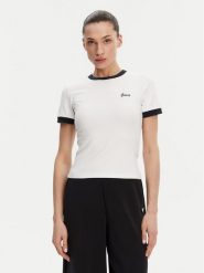 Guess T-Shirt V5GP08 KCRN2 Biały Regular Fit. Białe t-shirty Guess, xxs, z aplikacjami, z bawełny, bez kołnierzyka, bez ramiączek. Za 129.99 zł.