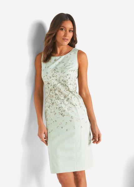 Sukienka ołówkowa z nadrukiem. Zielone sukienki bonprix, bez wzorów, bez kołnierzyka, bez ramiączek, ołówkowe. Za 209.99 zł.