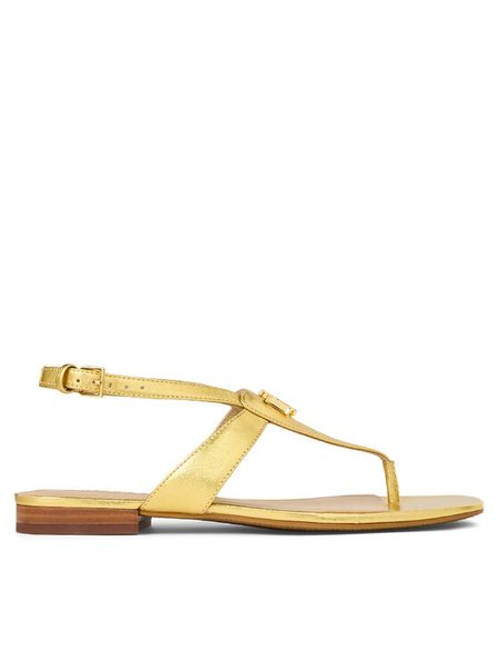 LAUREN RALPH LAUREN Sandały Everley 802959147001 Złoty. Żółte sandały Lauren Ralph Lauren, bez wzorów, ze skóry, bez obcasa, na płaskiej podeszwie, bez zapięcia. Za 629.99 zł.