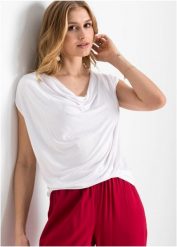 Bluzka kaskadowa z mieszanki wiskozy. Czerwone bluzki bonprix, bez wzorów, z wiskozy, bez kołnierzyka, bez ramiączek. Za 57.99 zł.