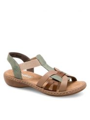 Rieker Sandały 65918-52 Zielony. Zielone sandały Rieker, bez wzorów, z materiału, bez obcasa, na płaskiej podeszwie, bez zapięcia. Za 229.99 zł.