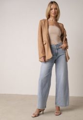 Niebieskie Szerokie Jeansy z Bawełną z Wysokim Stanem i Denimowym Paskiem Venwyn. Niebieskie jeansy Born2be, l, bez wzorów, z podwyższonym stanem. Za 129.99 zł.