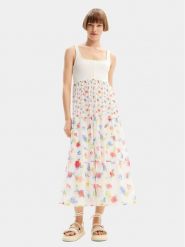 Desigual Sukienka letnia Vancouver 24SWVK58 Biały Regular Fit. Białe sukienki Desigual, na lato, l, bez wzorów, z syntetyku, bez kołnierzyka, bez ramiączek. Za 279.99 zł.