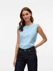 Vero Moda Koszulka w kolorze błękitnym rozmiar: XL. Niebieskie bluzki Vero Moda, xl, bez wzorów, z bawełny, bez kołnierzyka, bez ramiączek. Za 79.59 zł.