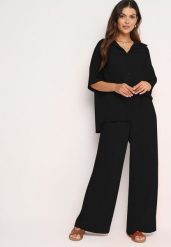 Czarny Komplet 2-Częściowy Koszula o Luźnym Kroju Szerokie Spodnie z Gumką w Talii Vimitha. Czarne koszule Born2be, uniwersalny, z aplikacjami, z materiału, bez kołnierzyka, bez ramiączek. Za 139.99 zł.