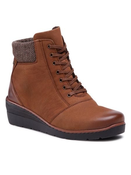 Go Soft Trzewiki WI23-WARUNA-01 Brązowy. Brązowe botki GO SOFT, bez wzorów, ze skóry, bez obcasa, na koturnie, bez zapięcia. Za 149.99 zł.