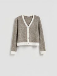 Kardigan z kontrastowymi wstawkami - brązowy. Brązowe kardigany Reserved, l, bez wzorów, z dzianiny. Za 129.99 zł.