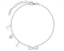 Bransoletka srebrna z cyrkoniami - serca, nieskończoność. Szare bransoletki Apart, z cyrkonią, srebrne. Za 199.00 zł.