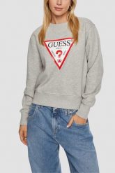 GUESS Szara damska bluza z logo Original Fleece, Rozmiar L. Szare bluzy Guess, l, z aplikacjami, z materiału, bez kaptura. W wyprzedaży za 319.99 zł.