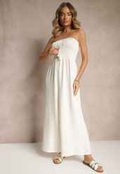 Jasnobeżowy Kombinezon Bandeau z Szeroką Nogawką Zdobiony Frędzlami Dovaira. Brązowe sukienki Renee, na co dzień, na lato, l, z aplikacjami, boho, bez kołnierzyka, bez ramiączek, proste. Za 54.99 zł.