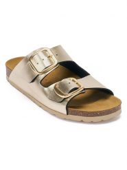 Mandel Klapki w kolorze złotym rozmiar: 37. Żółte klapki Mandel, bez wzorów, z otwartym noskiem, bez obcasa. Za 130.99 zł.