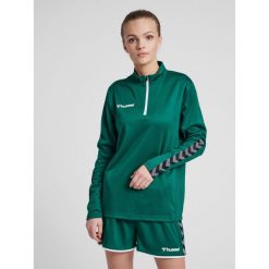 Bluza do piłki nożnej damska Hummel demi-zip hml AUTHENTIC. Zielone bluzy Hummel, l, bez wzorów, bez kaptura. Za 218.00 zł.