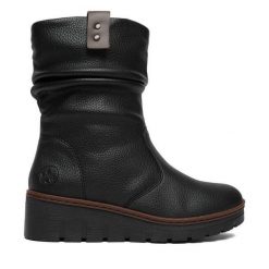 Kozaki Rieker. Czarne kozaki Rieker, bez obcasa, na koturnie, bez zapięcia. Za 379.99 zł.