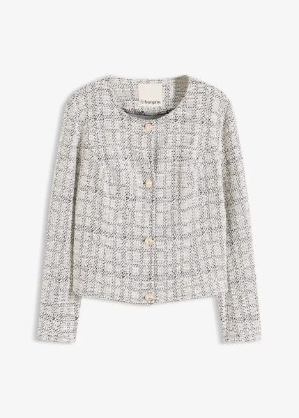 Kardigan z bawełnianej tkaniny boucle. Czarne kardigany bonprix, bez wzorów, z bawełny. Za 149.99 zł.