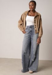 Niebieskie Bawełniane Jeansy Typu Palazzo Ozdobione Przetarciami i Dziurami Erivaine. Niebieskie jeansy Born2be, na co dzień, l, bez wzorów, z bawełny, z podwyższonym stanem. Za 139.99 zł.