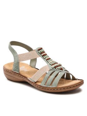 Sandały Rieker. Brązowe sandały Rieker, bez wzorów, bez obcasa, na koturnie, bez zapięcia. Za 349.99 zł.