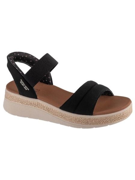 Skechers Sandały BOBS Sun Ray 114413/BLK Czarny. Czarne sandały Skechers, bez wzorów, z materiału, bez obcasa, na płaskiej podeszwie, bez zapięcia. Za 200.99 zł.