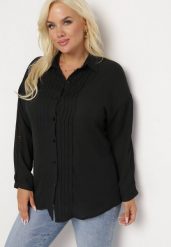 Czarna Koszula z Delikatnymi Plisami z Przodu Anasesene. Czarne koszule Born2be, l, bez wzorów, eleganckie, bez kołnierzyka, plus size, bez ramiączek. Za 69.99 zł.