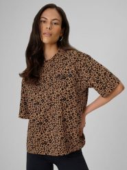 4F T-shirt loose z nadrukiem damski - brązowy L. Brązowe t-shirty 4f, l, bez wzorów, z bawełny, bez kołnierzyka, bez ramiączek. Za 79.99 zł.
