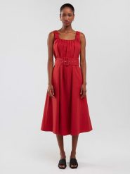 BIG STAR Sukienka w kolorze czerwonym rozmiar: M. Czerwone sukienki Big Star, na co dzień, m, bez wzorów, z bawełny, retro, bez kołnierzyka, bez ramiączek, midi, proste. Za 124.99 zł.