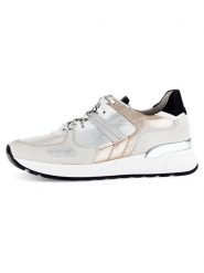 Gabor Skórzane sneakersy w kolorze srebrno-szaro-beżowym rozmiar: 38,5. Brązowe trampki Gabor, bez wzorów, bez zapięcia. Za 286.16 zł.