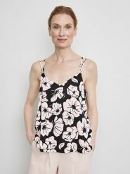 Gerry Weber Top w kolorze kremowo-czarnym rozmiar: 38. Brązowe topy Gerry Weber, bez wzorów, bez kołnierzyka, bez ramiączek. Za 125.45 zł.