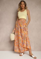 Pomarańczowa Spódnica Rozkloszowana High Waist z Motywem Paisley Nevolissa. Brązowe spódnice Renee, na co dzień, l, z aplikacjami, maxi, koszulowe. Za 49.99 zł.