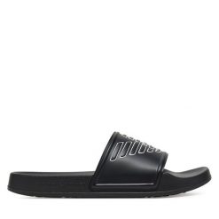 Klapki Emporio Armani. Czarne klapki Emporio Armani, bez wzorów, bez obcasa. Za 199.99 zł.
