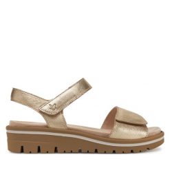 Sandały Caprice. Żółte sandały Caprice, bez wzorów, bez obcasa, na koturnie, bez zapięcia. Za 279.99 zł.