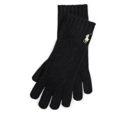 Rękawiczki Polo Ralph Lauren. Czarne rękawiczki Polo Ralph Lauren, bez wzorów, z dzianiny. Za 449.99 zł.