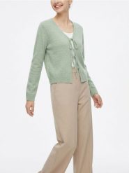 Kardigan z wiązaniem na przodzie - zielony. Zielone kardigany Sinsay, l, bez wzorów. Za 49.99 zł.