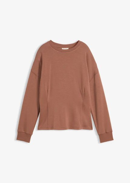 Bluza taliowana z dzianiny scuba. Brązowe bluzy bonprix, bez wzorów, z dzianiny, bez kaptura. Za 64.99 zł.