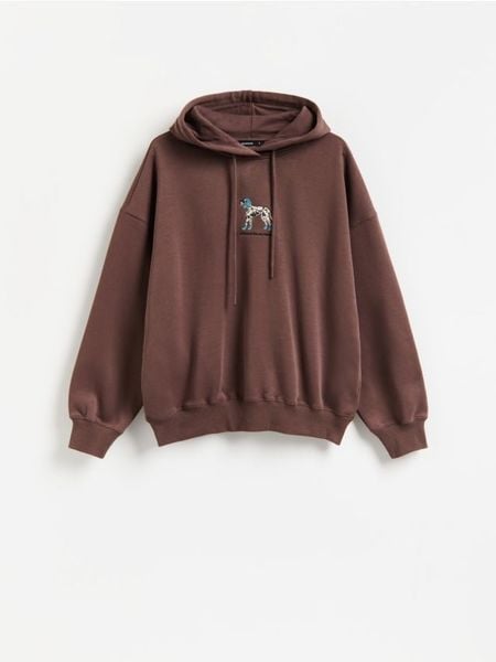 Bluza z haftem - brązowy. Brązowe bluzy Reserved, l, bez wzorów, z bawełny, bez kaptura. Za 119.99 zł.