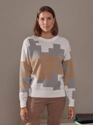 Rodier Sweter w kolorze szaro-jasnobrązowo-białym rozmiar: XL. Białe swetry Rodier, xl, bez wzorów, ze splotem, bez ramiączek. Za 241.55 zł.