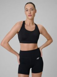 4F Biustonosz treningowy ze średnim wsparciem damski - czarny M. Czarne bielizna sportowa 4f, m, bez wzorów, z gumy. Za 179.99 zł.
