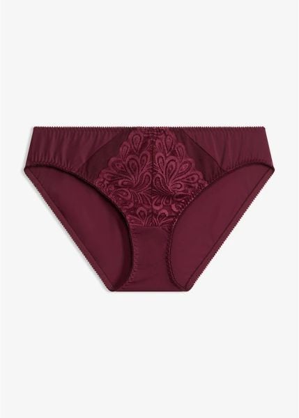 Figi z delikatną koronką. Fioletowe figi bonprix, bez wzorów, z koronki. Za 32.99 zł.