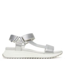 Sandały Rieker. Szare sandały Rieker, bez wzorów, bez obcasa, na koturnie, bez zapięcia. Za 349.99 zł.
