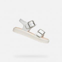 Sandały GEOX J SANDAL KODETTE H Biały. Białe sandały Geox, bez wzorów, z syntetyku, bez obcasa, bez zapięcia. Za 260.99 zł.