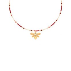 Naszyjnik z różowymi japońskimi koralikami Miyuki z zawieszką Honey. Czerwone naszyjniki Lilou, z kwarcem, pozłacane. Za 418.00 zł.