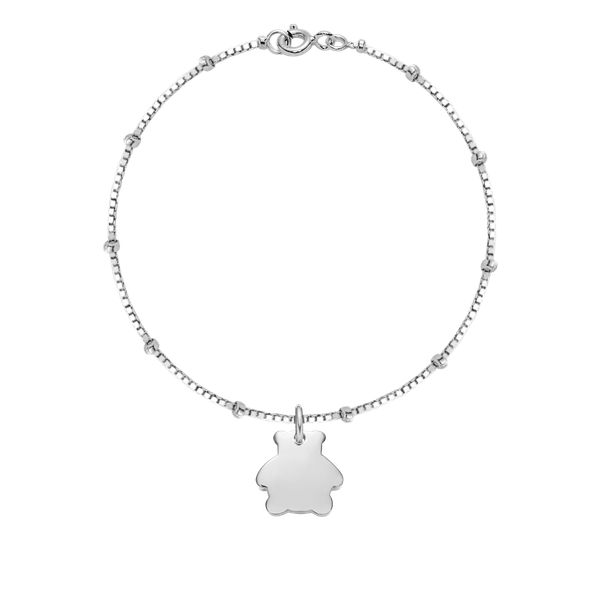 Bransoletka ze srebrnym misiem na łańcuszku Supełki. Szare bransoletki Lilou, srebrne. Za 248.00 zł.