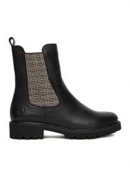 Remonte Sztyblety D8694-03 Czarny. Czarne botki Remonte, bez wzorów, ze skóry, bez obcasa, na płaskiej podeszwie, bez zapięcia. Za 449.99 zł.