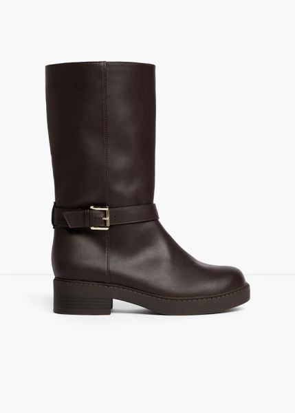 Kozaki z klamerką. Brązowe kozaki bonprix, bez obcasa, bez zapięcia. Za 169.99 zł.