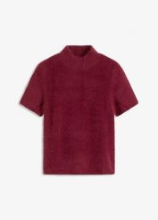 Sweter z puszystej przędzy. Czerwone swetry bonprix, bez wzorów, bez ramiączek. Za 102.99 zł.