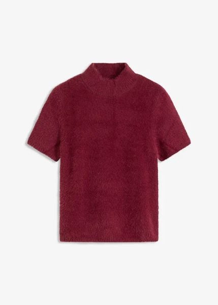 Sweter z puszystej przędzy. Czerwone swetry bonprix, bez wzorów, bez ramiączek. Za 102.99 zł.