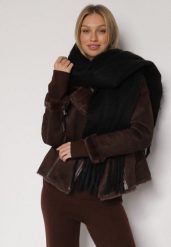 Czarny Szalik z Frędzlami Owedarria. Czarne szaliki Born2be, bez wzorów, z dresówki, eleganckie. Za 44.99 zł.