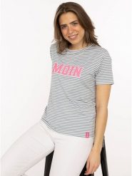 Zwillingsherz Koszulka w kolorze biało-szaro-jasnoróżowym rozmiar: XL. Białe bluzki Zwillingsherz, xl, bez wzorów, z wiskozy, bez kołnierzyka, bez ramiączek. Za 82.99 zł.