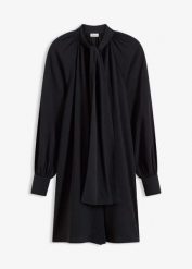 Sukienka koszulowa z krawatką. Czarne sukienki bonprix, bez wzorów, bez kołnierzyka, bez ramiączek, koszulowe. Za 149.99 zł.