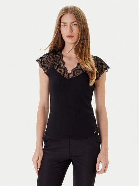 Morgan Bluzka 251-DELI Czarny Slim Fit. Czarne bluzki Morgan, s, bez wzorów, z syntetyku, bez kołnierzyka, bez ramiączek. Za 139.99 zł.